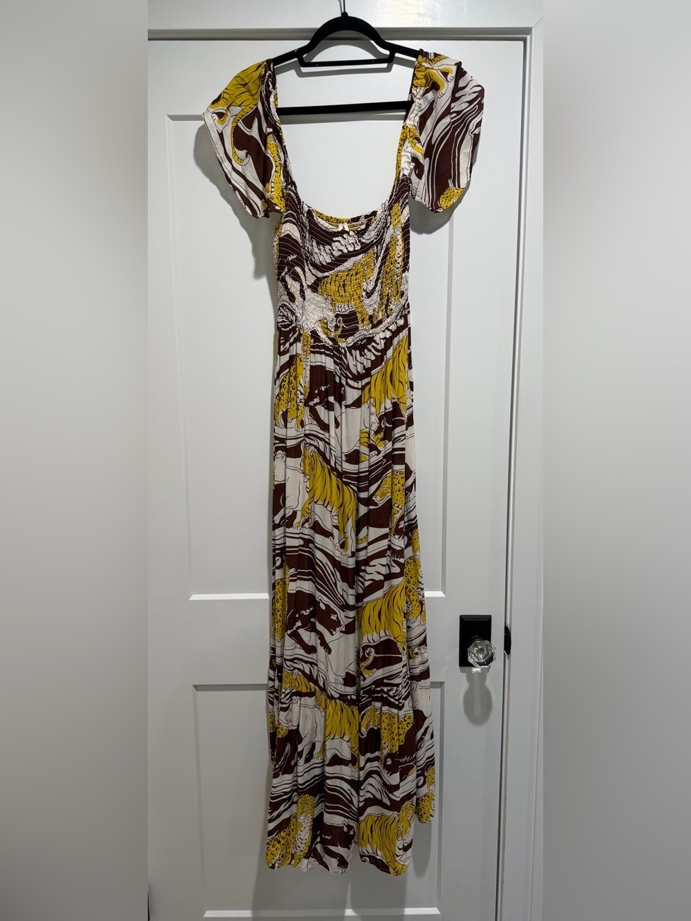 Anthropologie Yellow and Brown Animal-Print Maxi Skirt Size Large